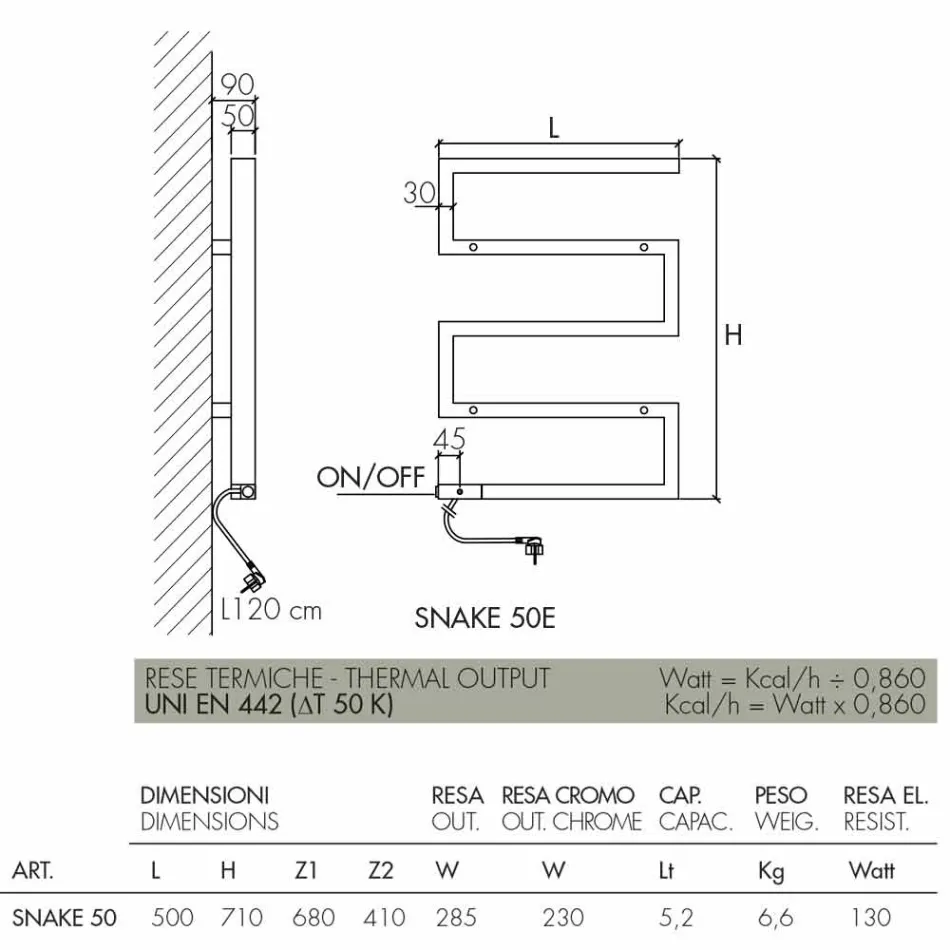 Elektroheizkörper verchomt in modernem Design Snake Scirocco H Viadurini