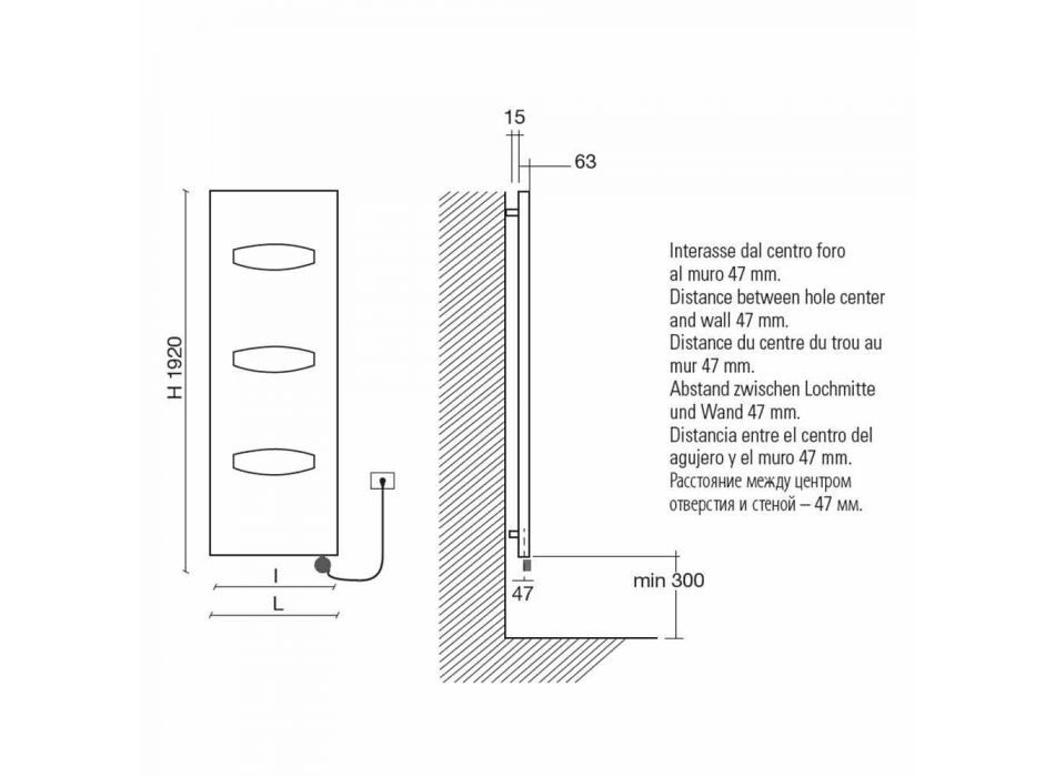 Elektrischer Design-Heizkörper für Badezimmer aus Stahl 6 Maßnahmen 1000 Watt - Maske Viadurini