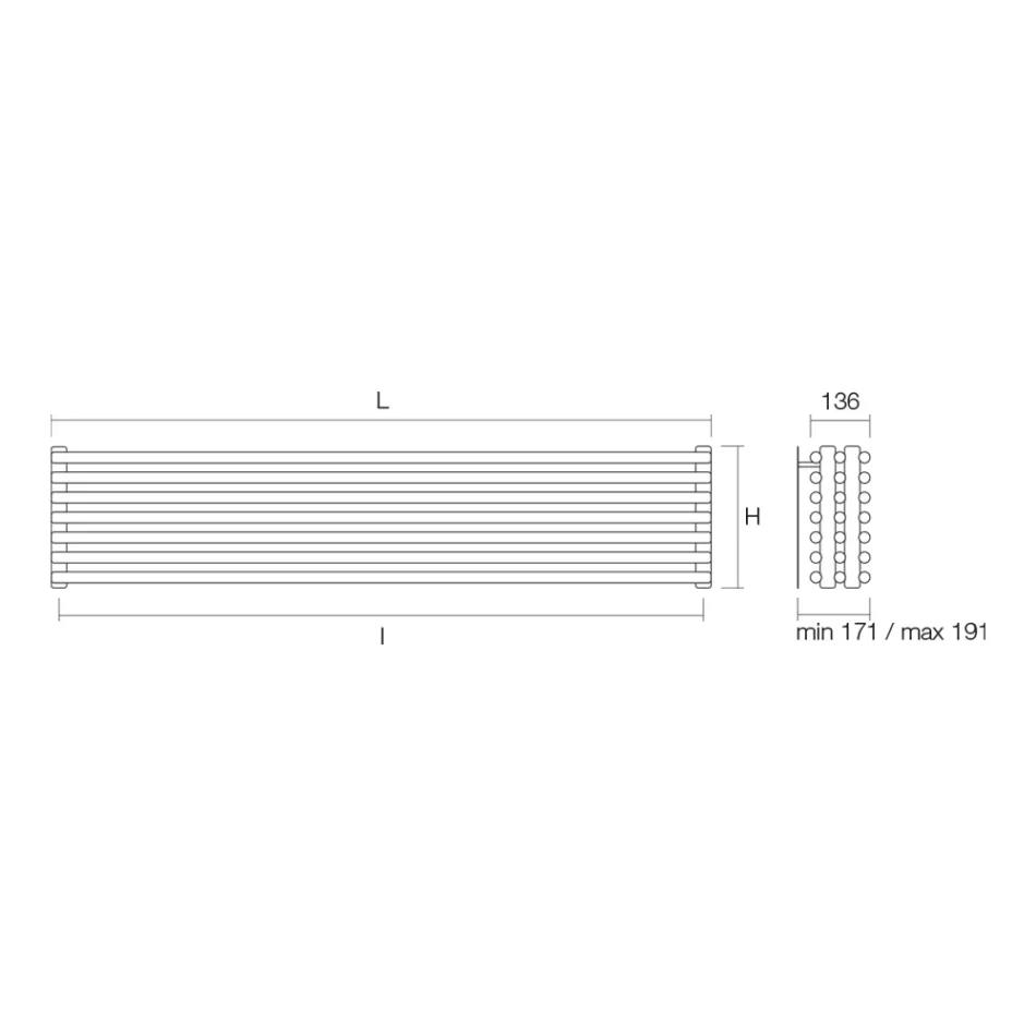 Hydraulischer Heizkörper mit dreifacher Serie horizontaler Elemente, hergestellt in Italien – Caramella Viadurini