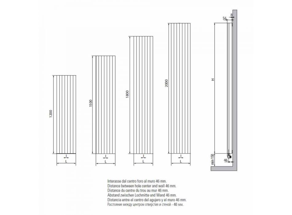 Hydraulischer Wandkühler mit modernem Design bis zu 700 W - 100 Leitungen Viadurini