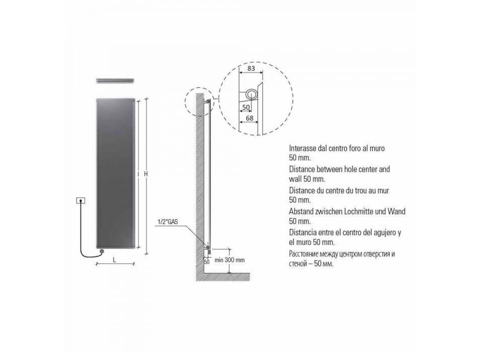Moderner elektrischer Wandkühler aus Stahl mit 1000 Watt Dekoration - Kelvin Viadurini