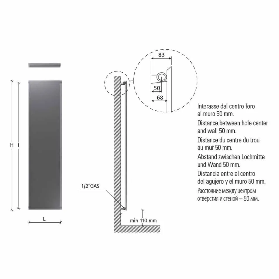 Moderner hydraulischer Wandkühler aus Stahl mit 839 Watt Dekoration - Kelvin Viadurini