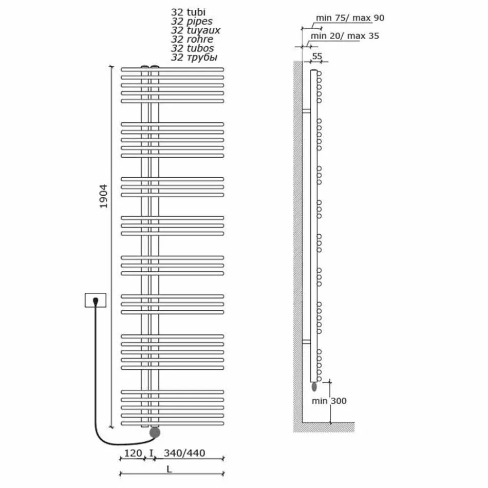 Elektrisch beheizter Handtuchhalter in verchromtem Stahl Design 700 W - Pfau Viadurini