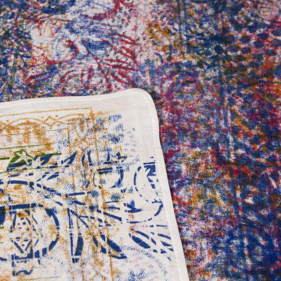 Tischdecke italienischer Kunst mit handbedruckter Baumwolle One Piece - Brands Viadurini