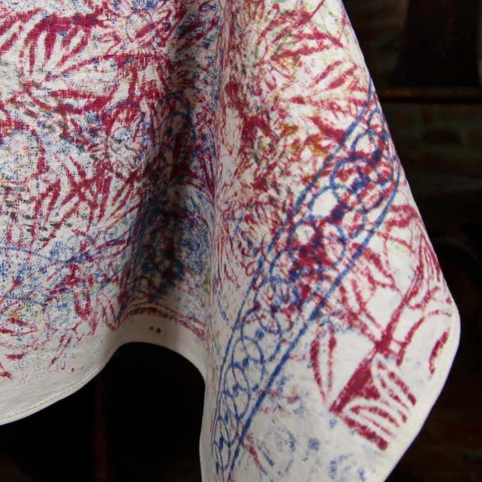 Tischdecke italienischer Kunst mit handbedruckter Baumwolle One Piece - Brands Viadurini