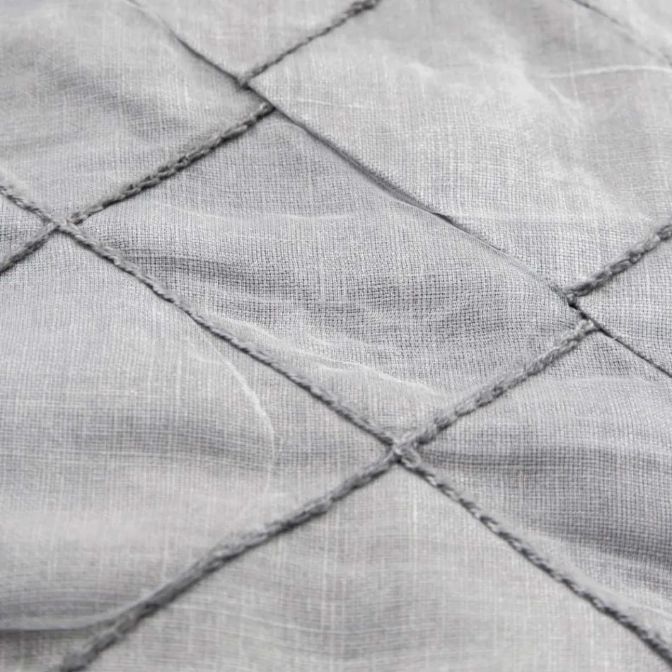 Anthrazitfarbene Leinentischdecke und Bordüre mit geometrischem Dekor, handgefertigt – Dippel Viadurini