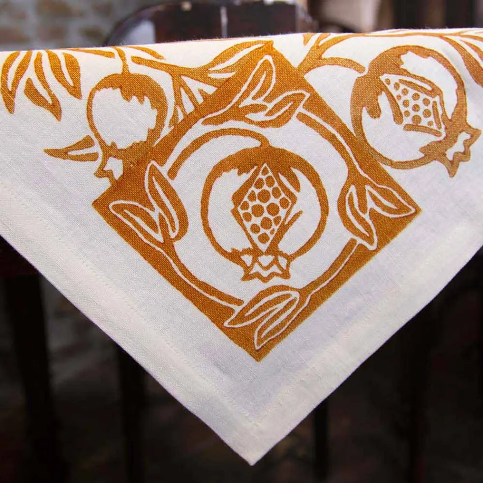 Hochkünstlerische Leinentischdecke mit italienischem Kunsthanddruck - Marken Viadurini