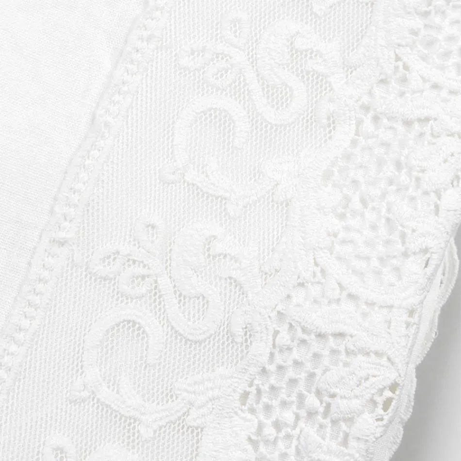 Luxuriöse weiße rechteckige Leinentischdecke mit Rahmen oder Spitze – Davinci Viadurini