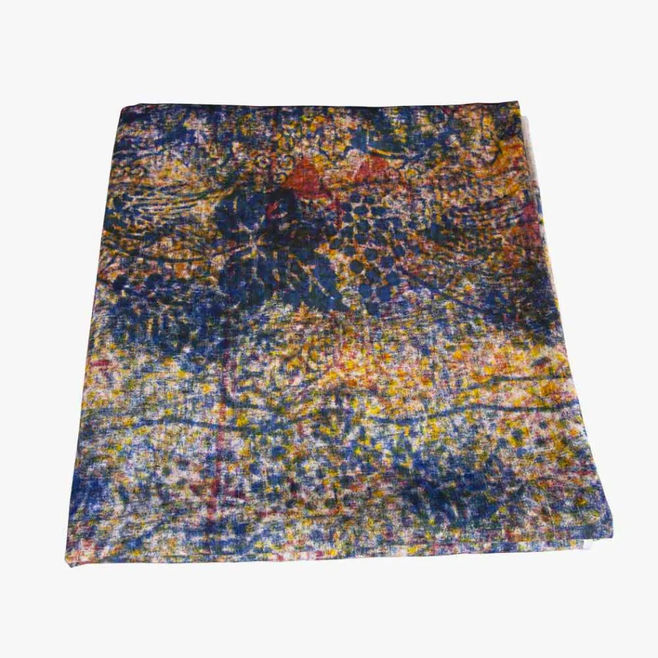 Hochwertige italienische handgefertigte Tischdecke mit handbedruckter Baumwolle Viadurini