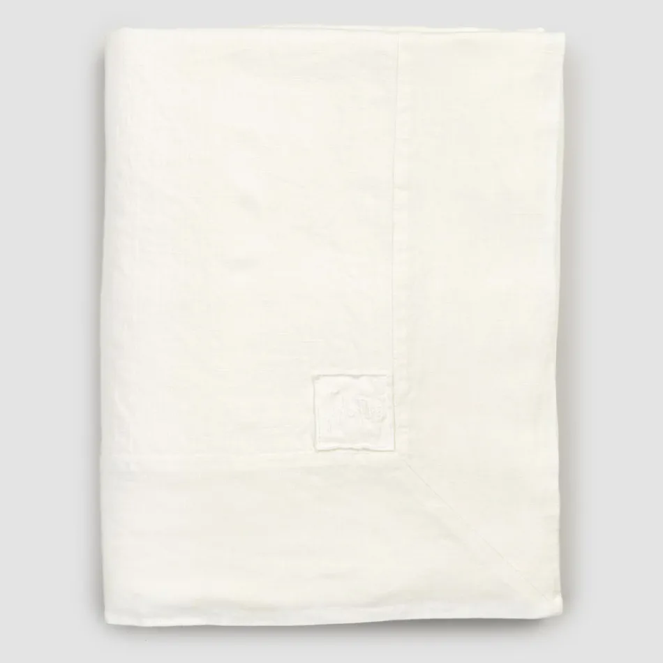 Große, schwere, rechteckige Tischdecke aus weißem Leinen mit gerahmten Kanten – Davinci Viadurini