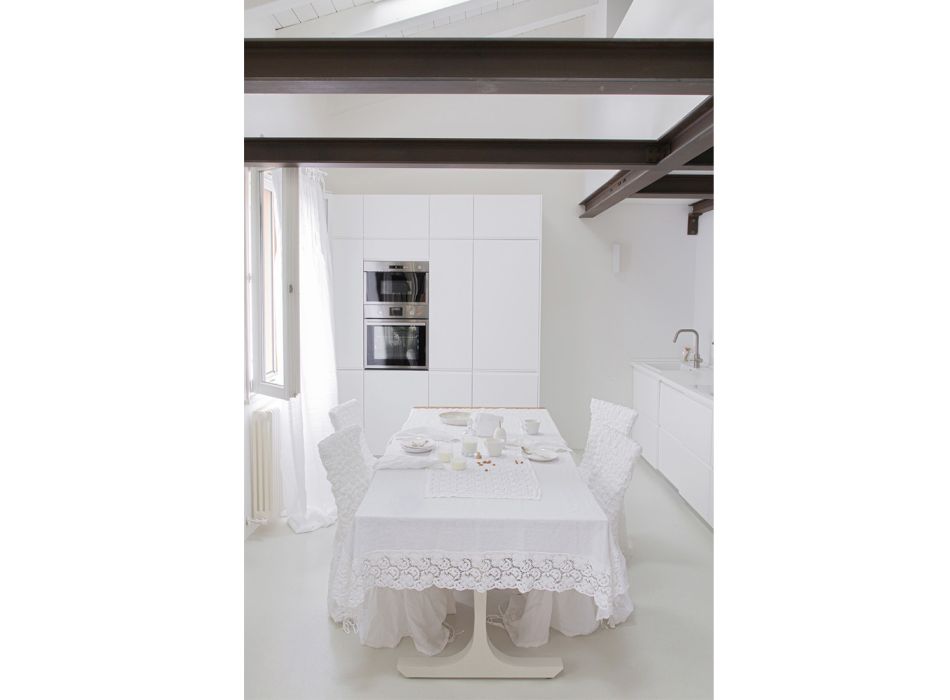 Rechteckige Tischdecke aus Leinen und Baumwollspitze, italienisches Luxusdesign – Olimpia Viadurini