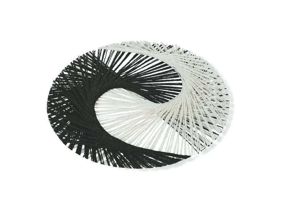 Rundes amerikanisches Tischset aus weißem und schwarzem Bast 12 Stück - Yinyang Viadurini