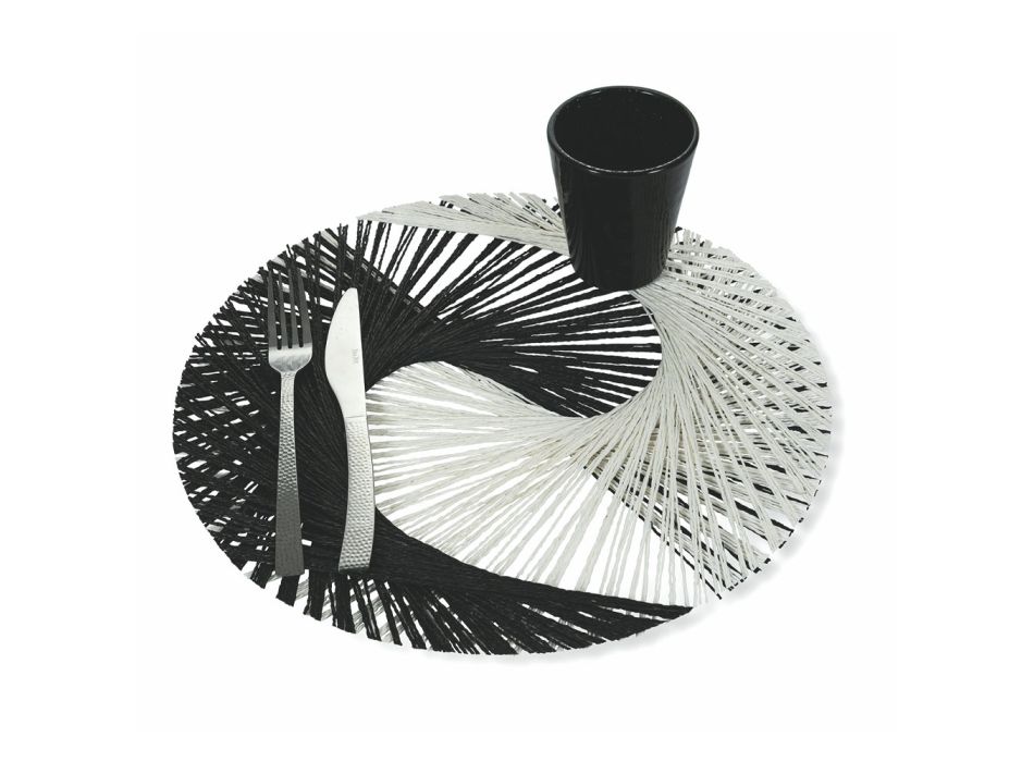 Rundes amerikanisches Tischset aus weißem und schwarzem Bast 12 Stück - Yinyang Viadurini