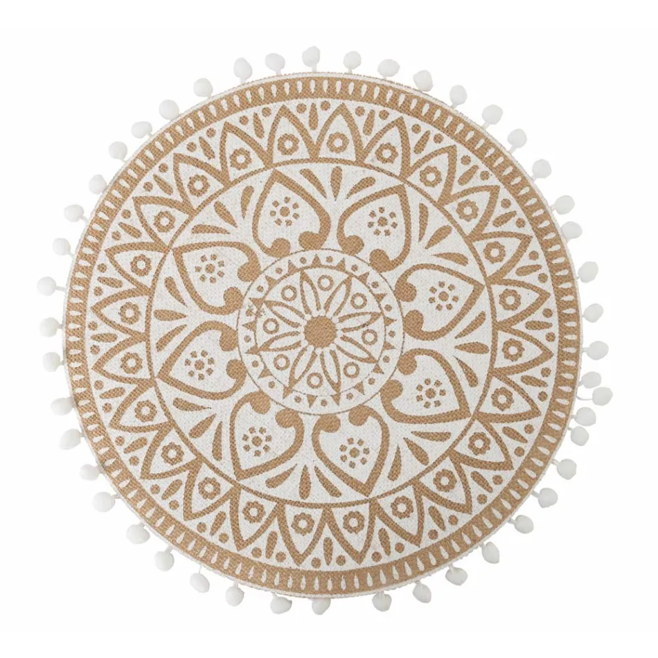 Rundes Frühstücks-Tischset aus Jute und 3 weißen Dekorationen 12 Stück - Cassiode Viadurini