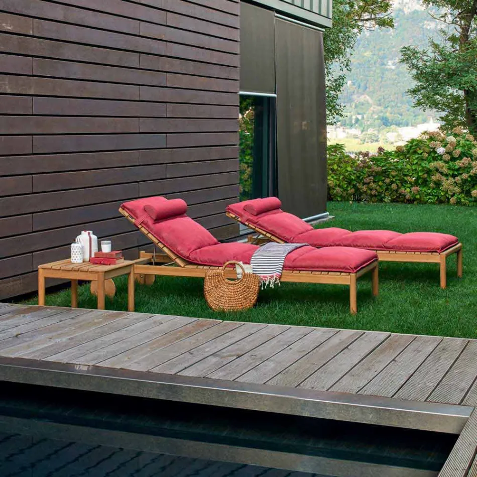 Varaschin Barcode Sonnenliege mit Rädern im Freien in Teakholz Viadurini