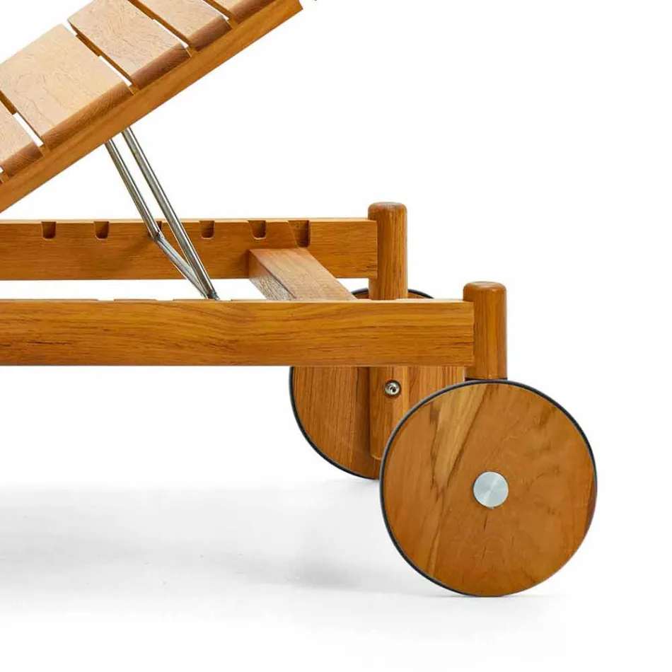 Varaschin Barcode Sonnenliege mit Rädern im Freien in Teakholz Viadurini