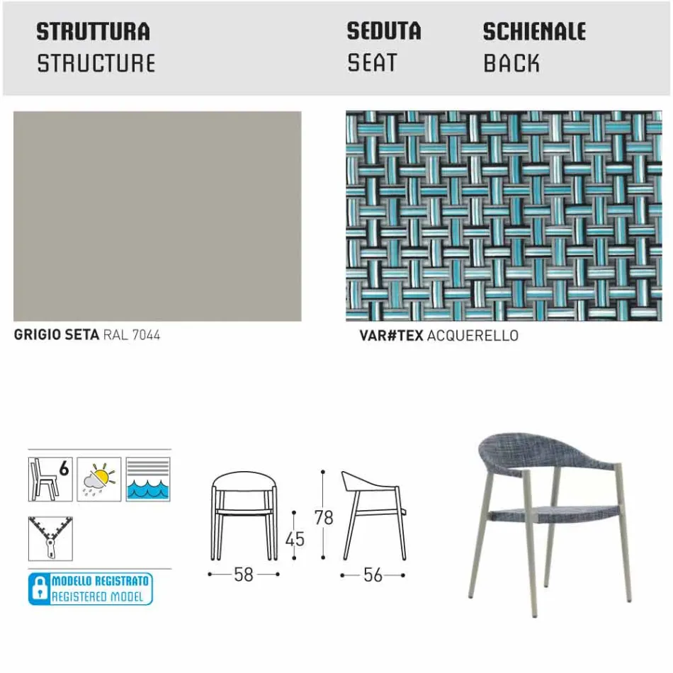 Varaschin Clever Stuhl aus modernem Design Garten, 6 Stück Viadurini