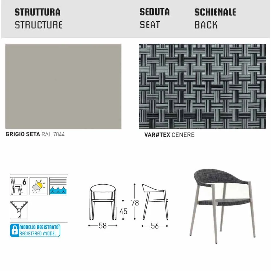 Varaschin Clever Stuhl aus modernem Design Garten, 6 Stück Viadurini