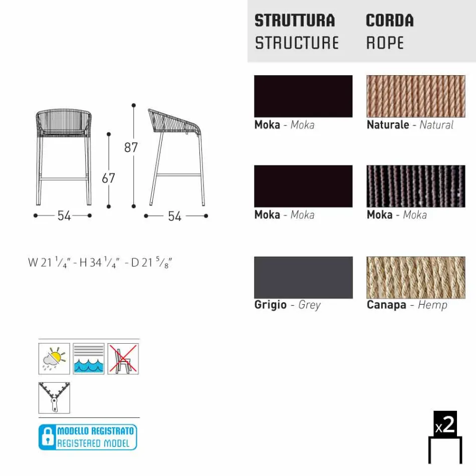 Varaschin Cricket Stuhl moderner Garten Aluminium, 2 Stück Viadurini