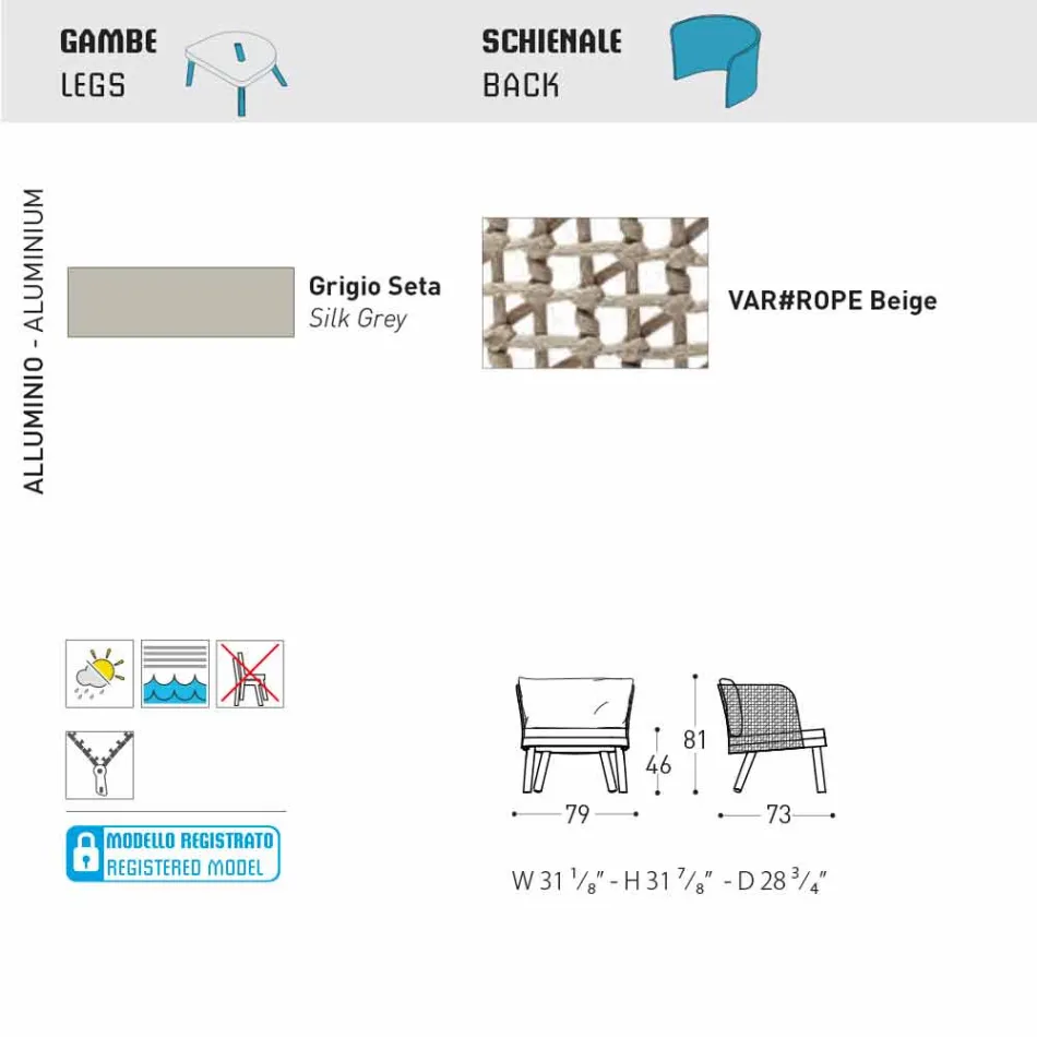 Varaschin Emma gepolsterter Garten- und Stoffsessel Viadurini