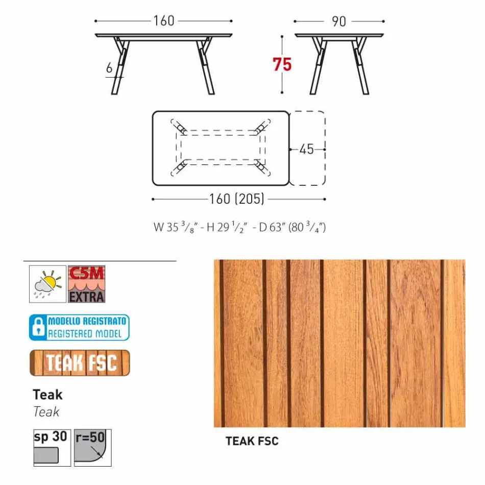 Varaschin Link-Garten Anschiebetisch mit Teakholz Beinen, H75 cm Viadurini