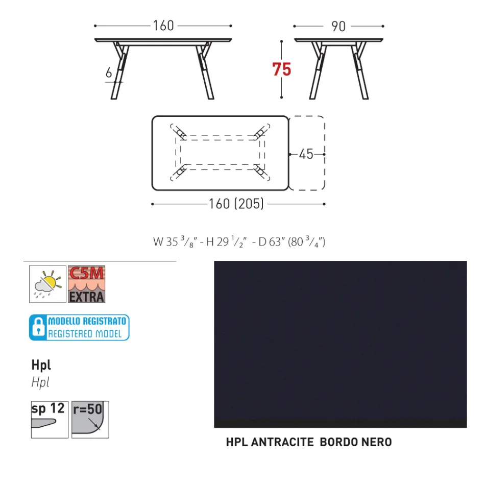 Varaschin Link moderner ausziehbarer Gartentisch, H 73,2 cm Viadurini