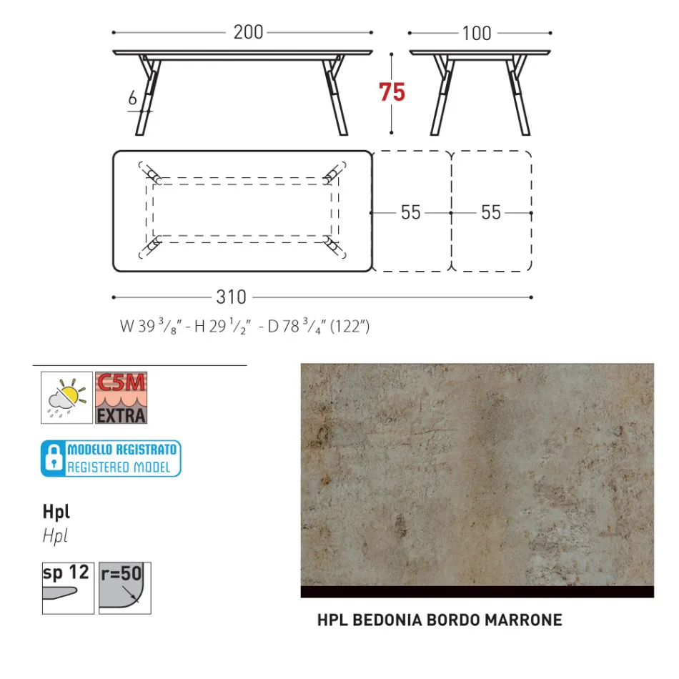 Varaschin Link moderner ausziehbarer Gartentisch, H 73,2 cm Viadurini