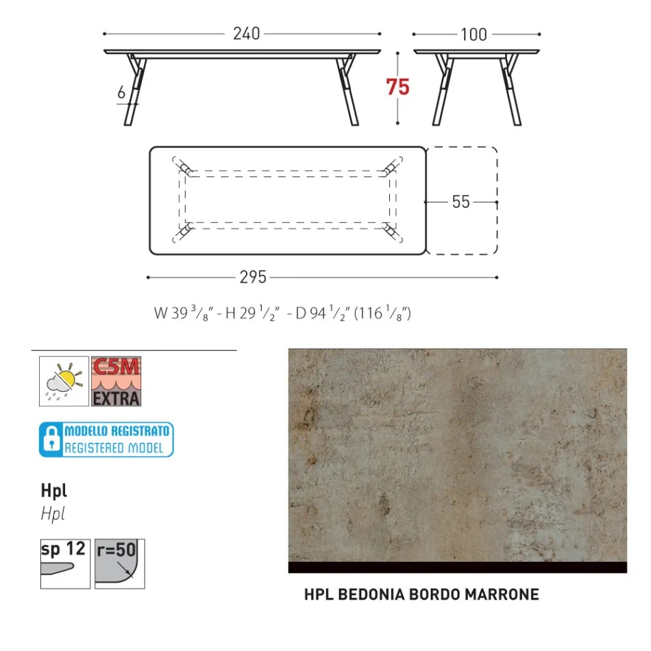 Varaschin Link moderner ausziehbarer Gartentisch, H 73,2 cm Viadurini
