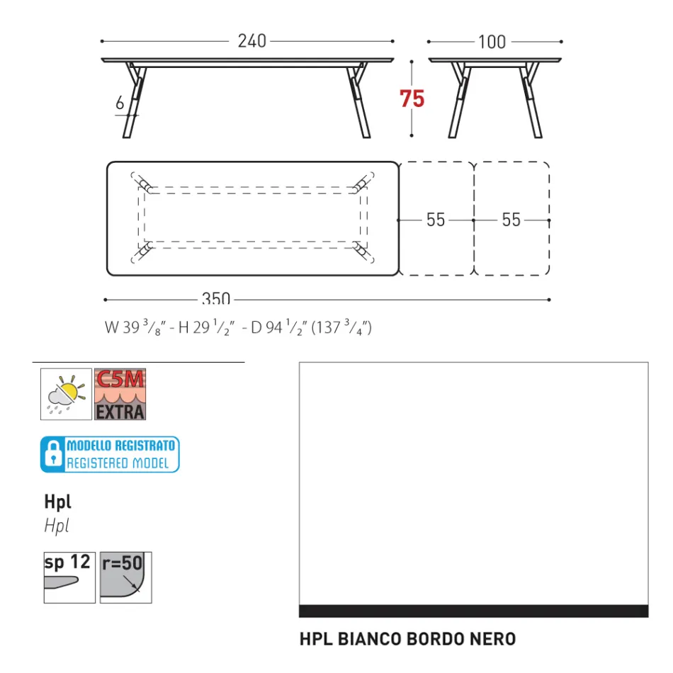 Varaschin Link moderner ausziehbarer Gartentisch, H 73,2 cm Viadurini