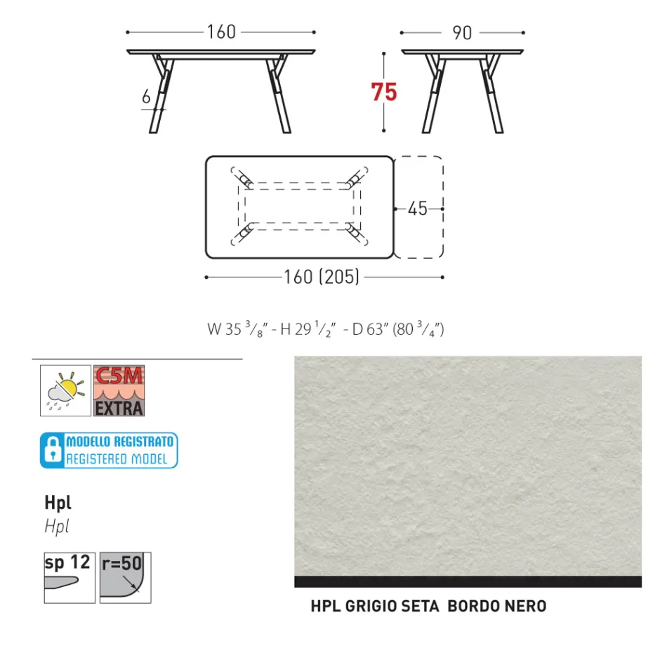 Varaschin Link moderner ausziehbarer Gartentisch, H 73,2 cm Viadurini
