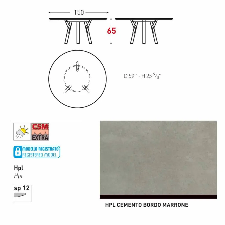 Varaschin Link Round Gartentisch mit Teak Beinen, H 65cm Viadurini