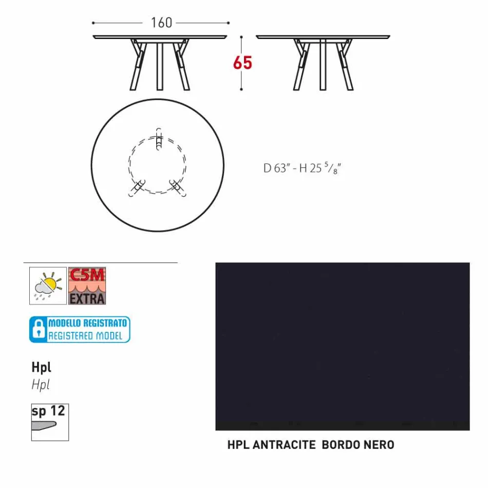 Varaschin Link Round Gartentisch mit Teak Beinen, H 65cm Viadurini