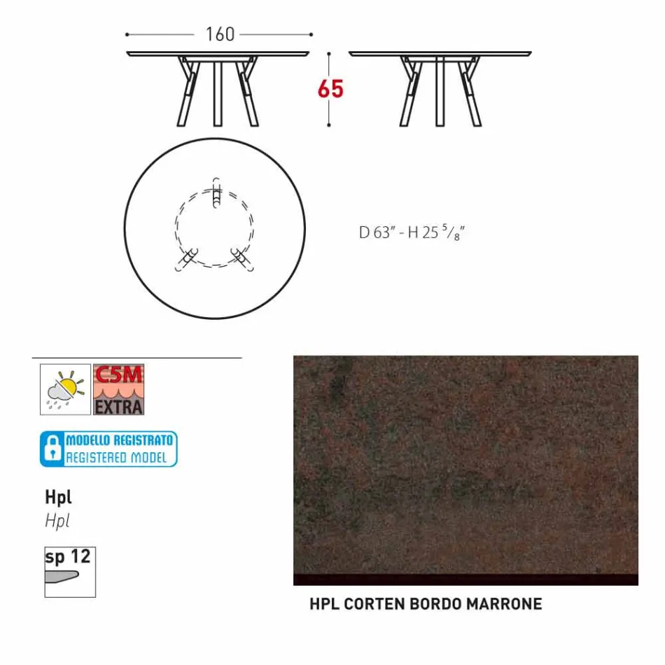 Varaschin Link Round Gartentisch mit Teak Beinen, H 65cm Viadurini