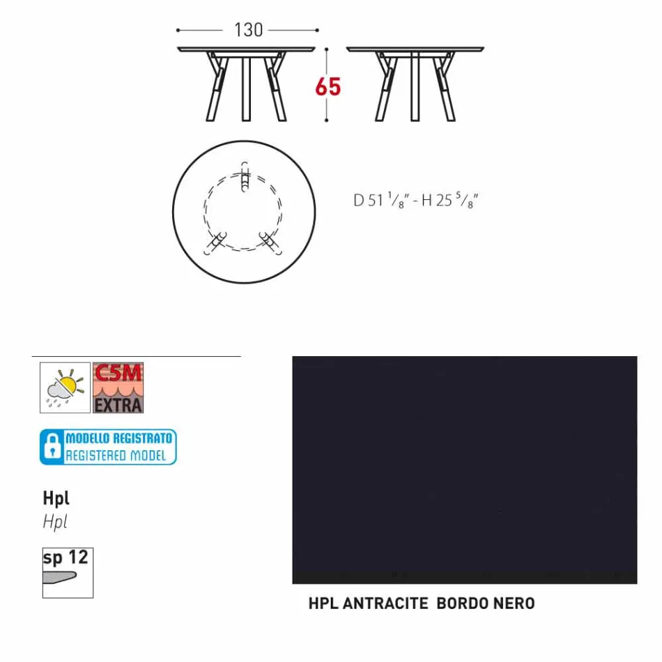 Varaschin Verbindungen Runder Tisch für Innen- / Außen-modernes Design, H 65 cm Viadurini
