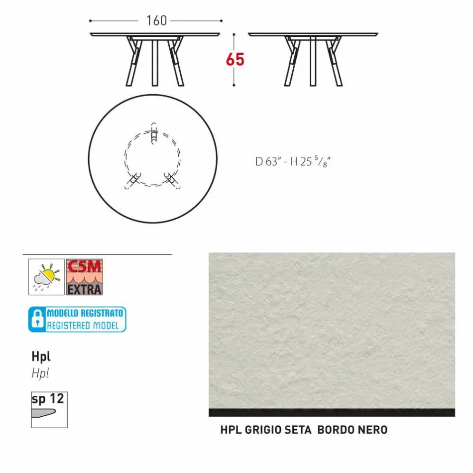 Varaschin Verbindungen Runder Tisch für Innen- / Außen-modernes Design, H 65 cm Viadurini