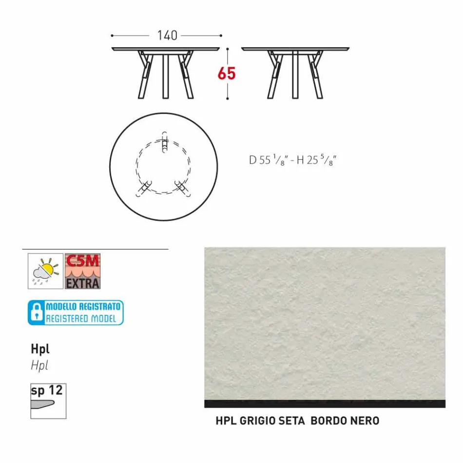 Varaschin Verbindungen Runder Tisch für Innen- / Außen-modernes Design, H 65 cm Viadurini