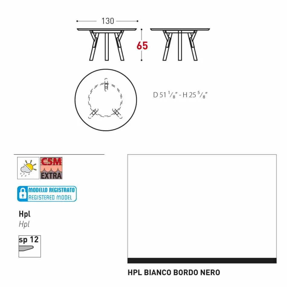 Varaschin Verbindungen Runder Tisch für Innen- / Außen-modernes Design, H 65 cm Viadurini