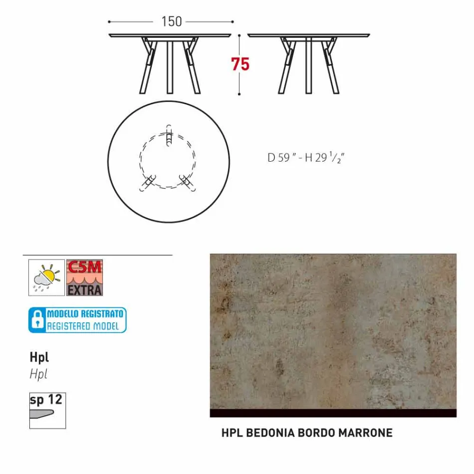 Varaschin verbindet Rundgartentisch mit Teak Beinen, H 75cm Viadurini