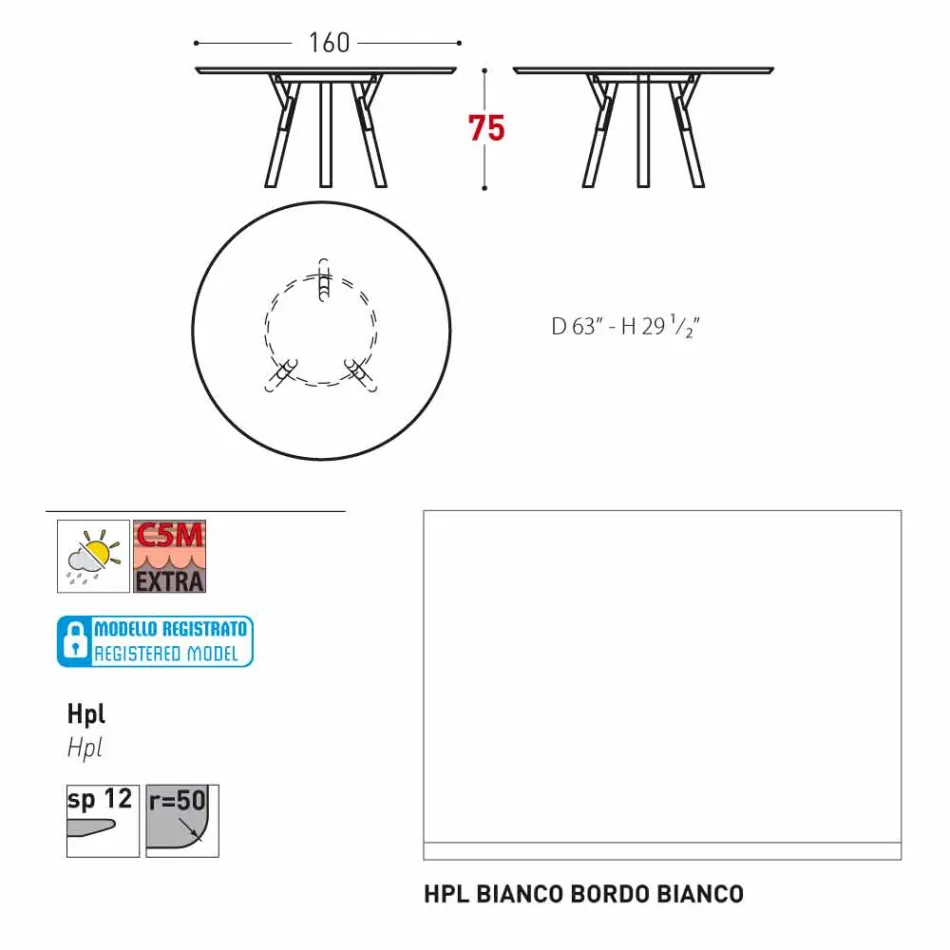 Varaschin verbindet Rundgartentisch mit Teak Beinen, H 75cm Viadurini