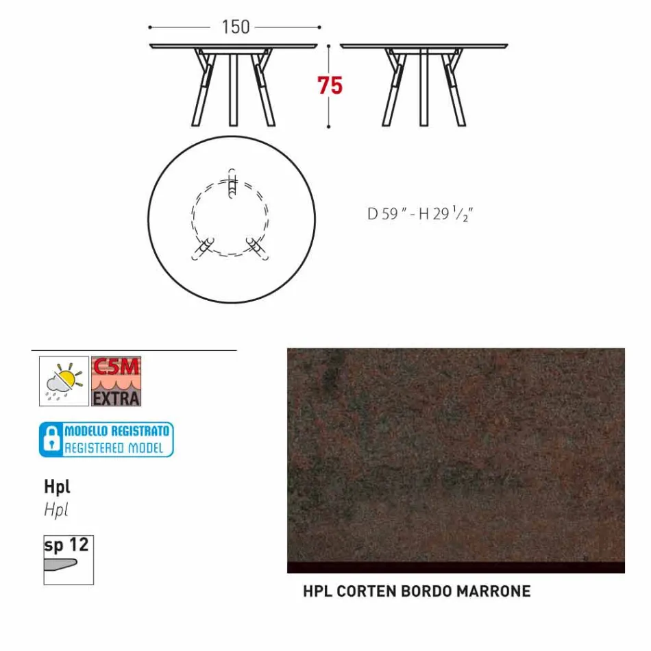 Varaschin Verbindungen Runder Tisch modernes Design Garten, H 75 cm Viadurini