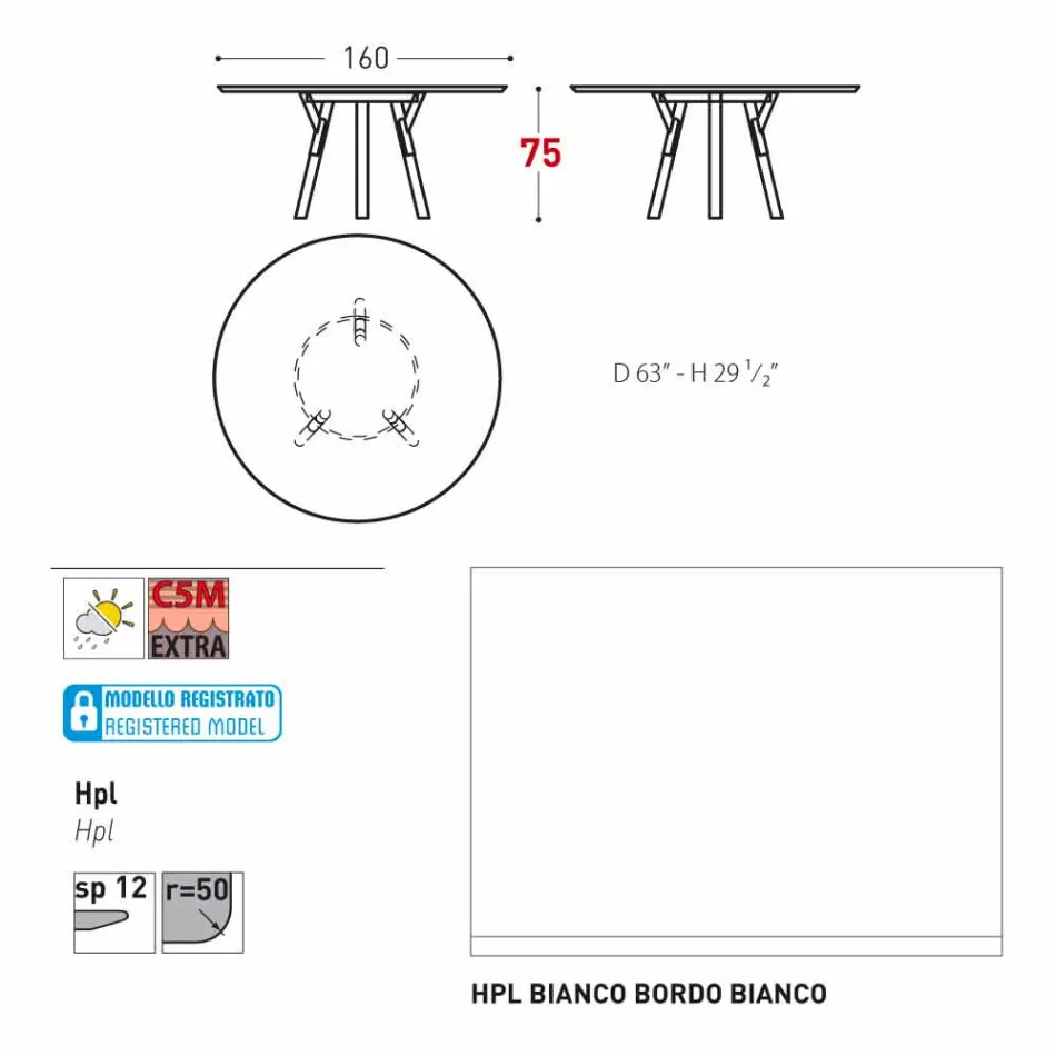 Varaschin Verbindungen Runder Tisch modernes Design Garten, H 75 cm Viadurini