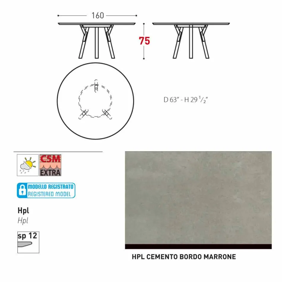 Varaschin Verbindungen Runder Tisch modernes Design Garten, H 75 cm Viadurini