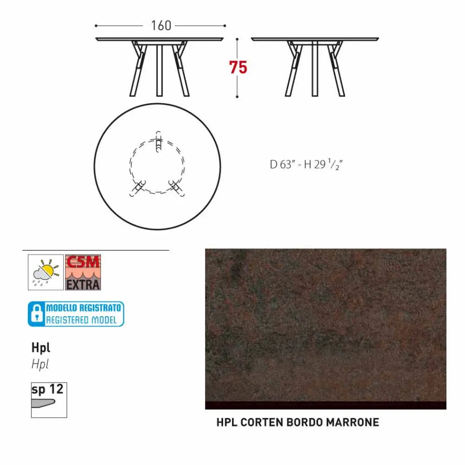 Varaschin Verbindungen Runder Tisch modernes Design Garten, H 75 cm Viadurini