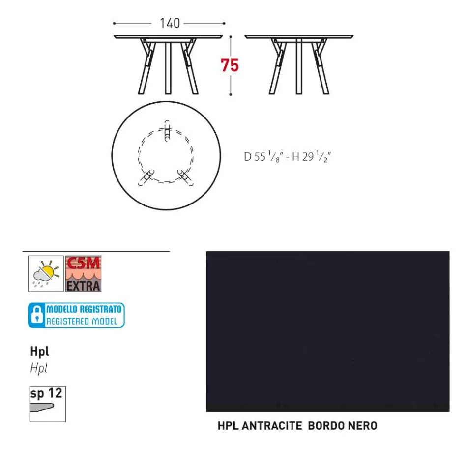 Varaschin Verbindungen Runder Tisch modernes Design Garten, H 75 cm Viadurini