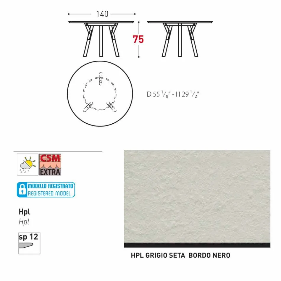 Varaschin Verbindungen Runder Tisch modernes Design Garten, H 75 cm Viadurini