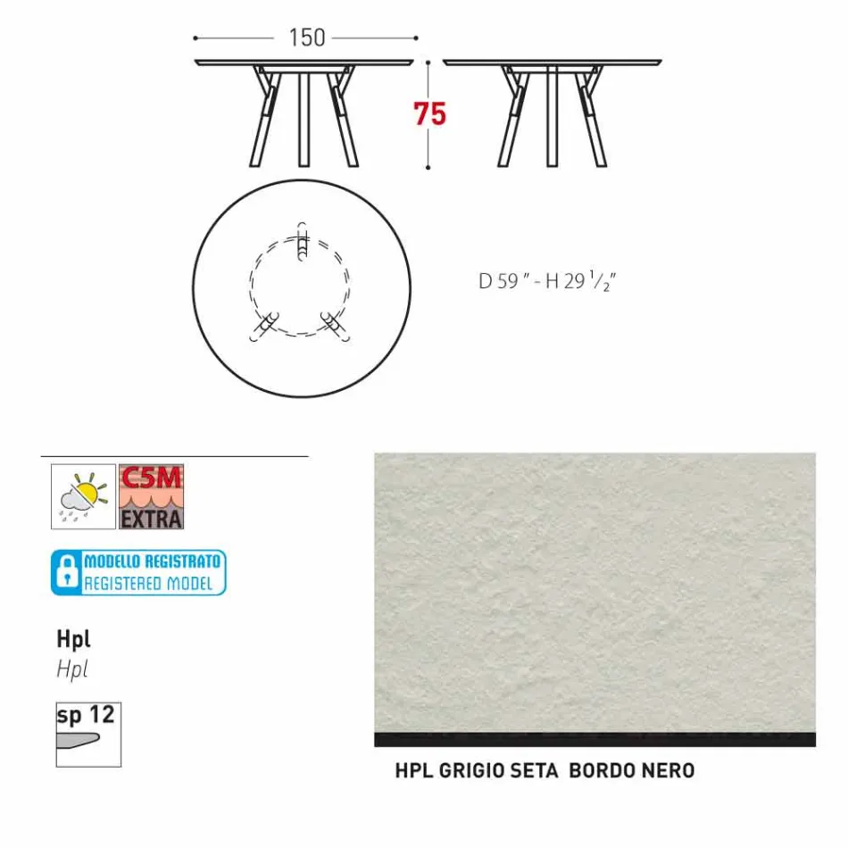 Varaschin Verbindungen Runder Tisch modernes Design Garten, H 75 cm Viadurini