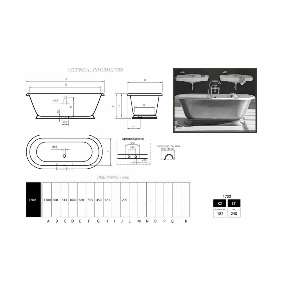 Badewanne in Designer-Bad mit Gusseisen Pierce Glanz Viadurini