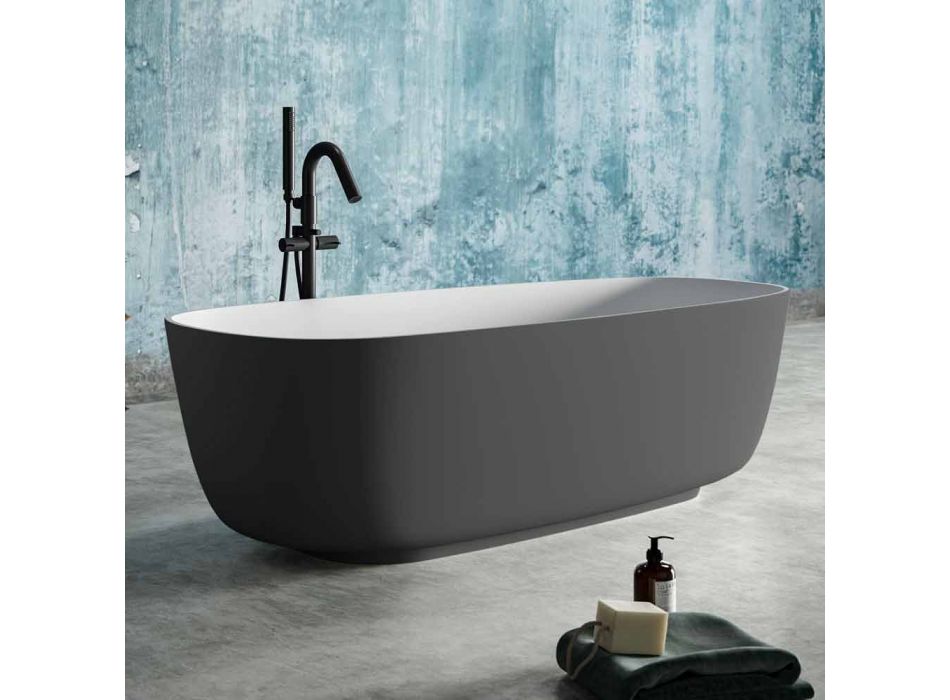 Freistehende Badewanne in zweifarbigem Grau, Mineralwerkstoff - Canossa