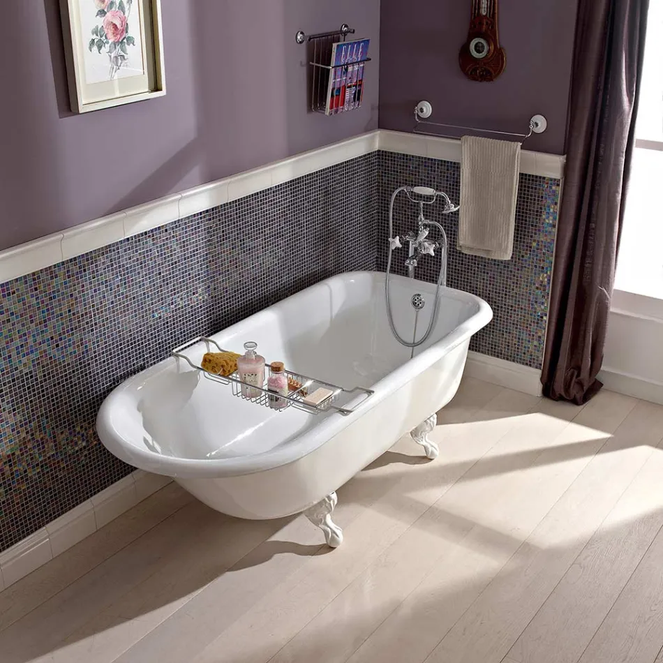 Vintage freistehende Design-Badewanne aus weißem Gusseisen, hergestellt in Italien - Marwa Viadurini