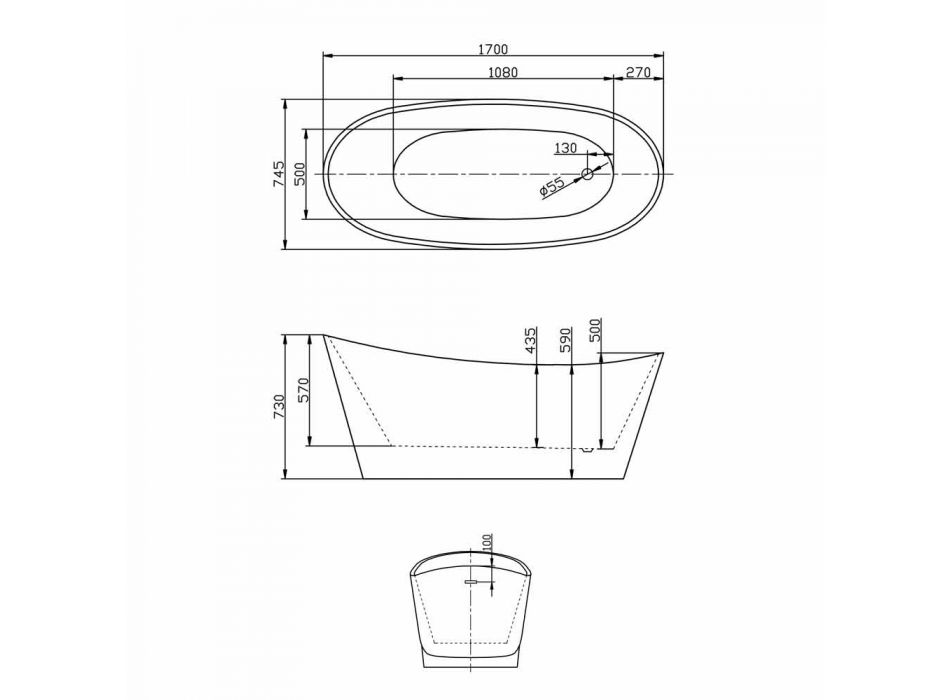 Nataly modernes Design weiß Acryl freistehende Badewanne, 1700x745mm Viadurini